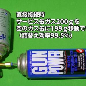 詰替え効率99.5% 予備チューブ付き激安エアコンガス サービス缶 HFC-134a 詰め替えアダプター ガンパワー ウッドランド サンダーシュートの画像3