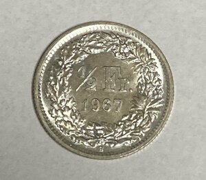 スイス　1/2フラン銀貨　1967年銘　極美品