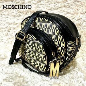 【MOSCHINO/モスキーノ/希少美品】ショルダーバッグ【レザー/ゴールド金具/斜め掛け/クロスボディ/PVC/ロゴチャーム/レディース/カメラ】