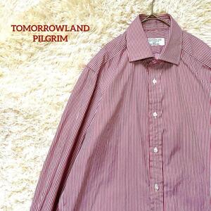 【TOMORROWLAND PILGRIM/トゥモローランドピルグリム/極美品】長袖シャツ【ホリゾンタルカラー/ストライプ/メンズ/レッド/ホワイト/春秋冬