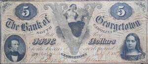1859年 アメリカ合衆国 サウスカロライナ州政府発行の5＄紙幣 ジョージタウン銀行 アメリカ紙幣 世界の紙幣 送料無料