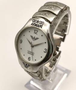 1円 稼働品 GIORGIO ARMANI ジョルジオ アルマーニ クォーツ 腕時計 白文字盤 アナログ ステンレス
