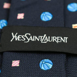 イヴ・サンローラン ブランド ネクタイ YSL ドット スクエア柄 シルク 日本製 メンズ ネイビー YVES SAINT LAURENTの画像4