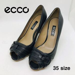 【美品】ecco　エコー　オープントゥ　ハイヒール　黒色　サイズ35