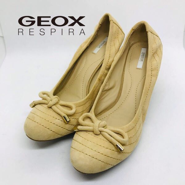 【未使用送料込】GEOX RESPIRA 本革ストレッチパンプス リボン