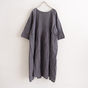 ネストローブ nest Robe *リネンタックワンピース*ブルーグレー系麻7分袖無地(33-2403-269)【40D42】