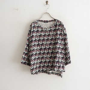 マーブルシュッド marble SUD *sheepresent コットンプリント7分袖カットソー*総柄Tシャツ(33-2403-437)【90D42】