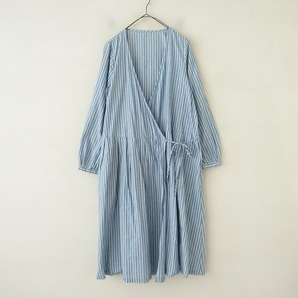 ビスクバイネストローブ bisque by nest Robe *コットンリネンストライプカシュクールワンピース*前合わせ(1-2403-395)【11D42】の画像1