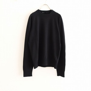  Prada PRADA * leather chi attaching wool cashmere knitted pull over *46 black black crew neck (33-2403-533)[31D42]