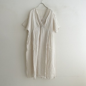 ネストローブ nest Robe *リネンサイドギャザーフレアワンピース*麻サンドベージュドルマンハーフスリーブ(2-2403-566)【61D42】