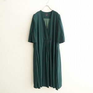 [ regular price 9 ten thousand ] mina perhonen mina perhonen *sable V neck dress *38 wool wool green group pleat One-piece (25-2403-545)[91D42]