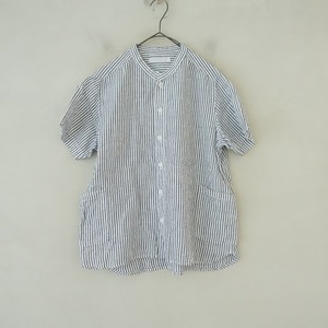 ナチュラルランドリー NATURAL LAUNDRY *リネンバンドカラー半袖シャツ*2トップス麻ブラウスハーフスリーブ(1-2403-529)【02D42】