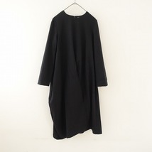 テイクオフ take off Kazuko Kitamura *ノーカラータックワンピース*毛ツイルブラック黒ドレス(25-2404-47)【12D42】_画像1