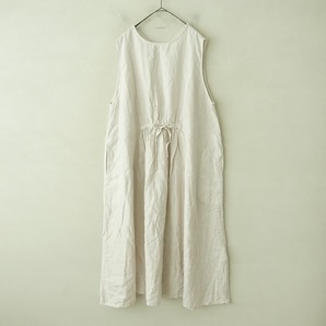 【定価2.8万】ネストローブnest Robe *起毛リネンドロストワンピース*Fノースリーブ麻ライトベージュ製品染(j4-2404-9)【22D42】の画像1