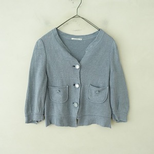  mina perhonen mina perhonen *nostalgialinen knitted cardigan *36 flax ash light blue Short jacket pocket (2-2404-16)[52D42]