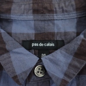 【定価2.9万】パドカレ pas de calais *ブロックチェックブラウス*36長袖シャツライトネイビーブルー系(33-2404-70)【72D42】の画像9