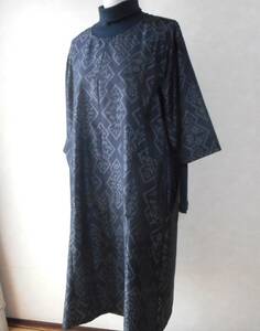 kimono remake ## Ooshima pongee simple tunic # black ground pine leather .