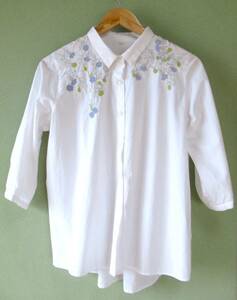  white embroidery 7 minute sleeve blouse shirt /LL white 