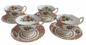 ROYAL ALBERT ロイヤルアルバート Lady Carlyle レディーカーライル カップ&ソーサー 4客セット 金彩 ピンク 花柄