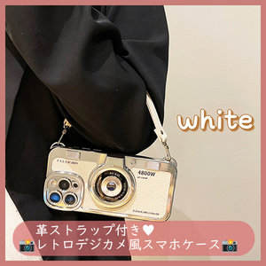 【新品】レトロなデジカメ風スマホケース iPhone15PRO用 ホワイト
