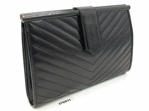 【z26811】 YSL イヴサンローラン セカンドバッグ クラッチバッグ 皮革 レザー ブラック 黒 箱付き 格安スタート