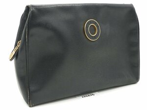 【z26676】CELINE セリーヌ ハンドバッグ クラッチバッグ サークルロゴ ブラック レザー 格安スタート