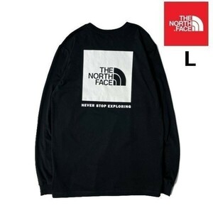 1円～!売切!【正規新品】THE NORTH FACE L/S BOX NSE TEE 長袖 Tシャツ ロンT US限定 男女兼用 バックプリント コットン(L)黒 180902-18