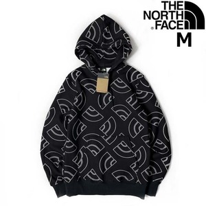 1円～!売切!【正規新品】THE NORTH FACE◆ALL OVER PRINT HOODIE パーカー US限定 裏起毛 ハーフドームロゴ 男女兼用(M)黒 総柄 181130-35