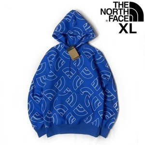 1円～!売切!【正規新品】THE NORTH FACE◆ALL OVER PRINT HOODIE パーカー US限定 裏起毛 ハーフドームロゴ 男女兼用(XL)青 総柄 181130-35