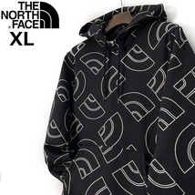 1円～!売切!【正規新品】THE NORTH FACE◆ALL OVER PRINT HOODIE パーカー US限定 裏起毛 ハーフドームロゴ 男女兼用(XL)黒 総柄 181130-35_画像2