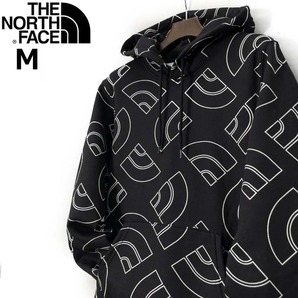 1円～!売切!【正規新品】THE NORTH FACE◆ALL OVER PRINT HOODIE パーカー US限定 裏起毛 ハーフドームロゴ 男女兼用(M)黒 総柄 181130-35の画像2