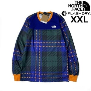 1円～!売切!【正規新品】THE NORTH FACE◆PRINT WAFFLE BL SET 長袖 Tシャツ ロンT US限定 ワッフル 速乾(XXL)青 緑 チェック柄 180902-38