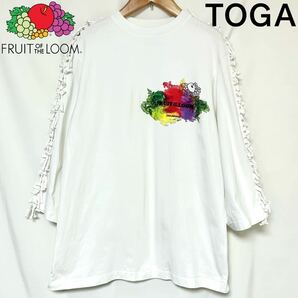 TOGA PULLA × FRUIT OF THE LOOM トーガ × フルーツオブザルーム コラボ フリンジ Tシャツ 7分袖 レディース 2022年モデル　ホワイト　M