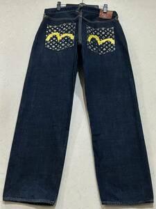 ※EVISU エヴィス エビス LOT2001 モノグラムペイント セルビッチ デニムパンツ 濃紺 大きいサイズ 36 BJBD.D