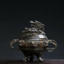 古銅器 收藏【寺院收藏 舊藏珍品 銅胎拓金 文案擺件【神龍】香薰爐 聚財富神龍 風水置物】時代物 中國文玩 古美術品 古賞物 古置物 4.9_画像7