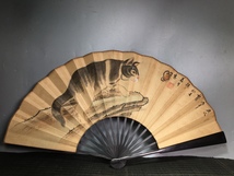 k清代・木彫り 收藏 【檀木手繪摺扇 】 中國古美術品 時代物 賞品 家具 木器 置物 3.31_画像1