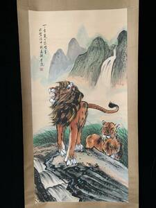 Art hand Auction k書画 書畫 收藏 徐悲鴻【 獅子 動物畫, 大四尺中堂畫, 手繪畫】手描き 国画 中國古美術品 時代物 置物 賞品 3.21, 美術品, 絵画, 水墨画