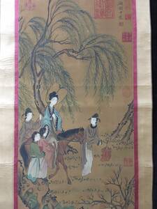 Art hand Auction k 中国古画, 旧藏品, 书法, 绘画, 书法, 顾中【大型三尺长绢画, 春游, 纯手绘作品：手绘民族画集锦, 中国古董, 古董, 装饰品, 奖品 4.15, 艺术品, 绘画, 水墨画