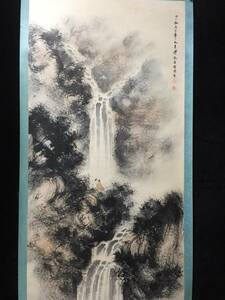 k 中國古畫 旧蔵 書画 書道 傅抱石【四尺中堂畫， 山水， 描金純手繪之作 】 收藏 手描き 国画 中國古美術品 時代物 置物 賞品 4.15