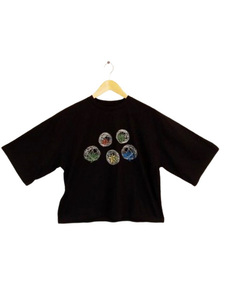 ap8352 ○送料無料 新品 レディース 五分袖 Tシャツ L~LLサイズ相当 ブラック ボタニカル柄 刺繍 ドロップショルダー オーバーサイズ