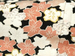 * not yet have on *[... kurotomesode ]. good embroidery * gold paint processing small Sakura writing sama . attaching thread attaching .:67cm e-425