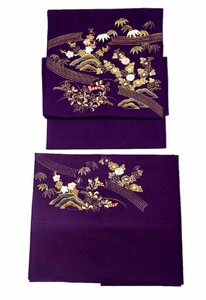  two part type making obi gold piece embroidery flower writing sama one -ply futoshi hand drum ki mono maru she[D-107]