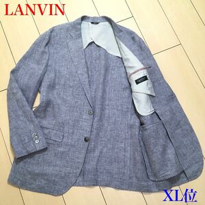 美品★ランバン テーラードジャケット LANVIN リネン シルク アンコン仕立て メンズ 春夏 52 XL位 A497