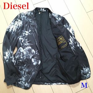 極美品★ディーゼル テーラード ジャケット Diesel ブラック プリント ボタニカル柄 メンズ M A564