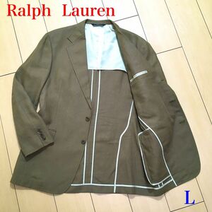 美品★ラルフローレン リネン100％ テーラード ジャケット Ralph Lauren カーキ メンズ 春夏 L A680