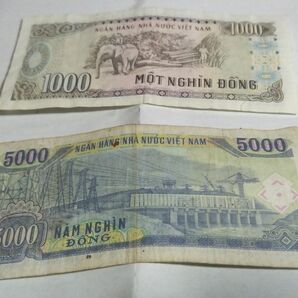 ベトナム 1000ドン 5000ドン 紙幣 １枚ずつ シワ・汚れありの画像2