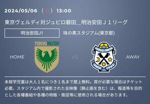 5/6(月・祝) J1 東京ヴェルディ VS ジュビロ磐田 バックBホーム 2枚 C