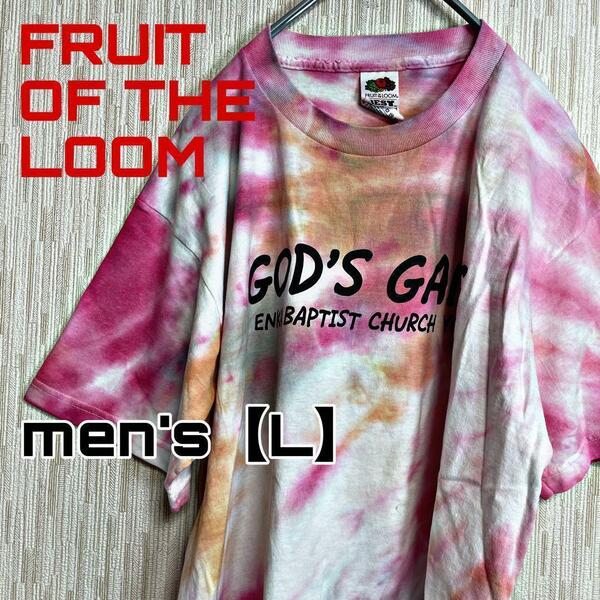 C934【FRUIT OF THE LOOM】半袖タイダイTシャツ【L】総柄