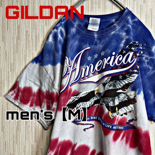 C913【GILDAN】半袖タイダイプリントTシャツ【M】総柄