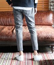 【The DUFFER of ST.GEORGE】GLEN CHECK SKINNY TROUSERS グレンチェック ストレッチ スキニー パンツ M グレー 美品_画像5